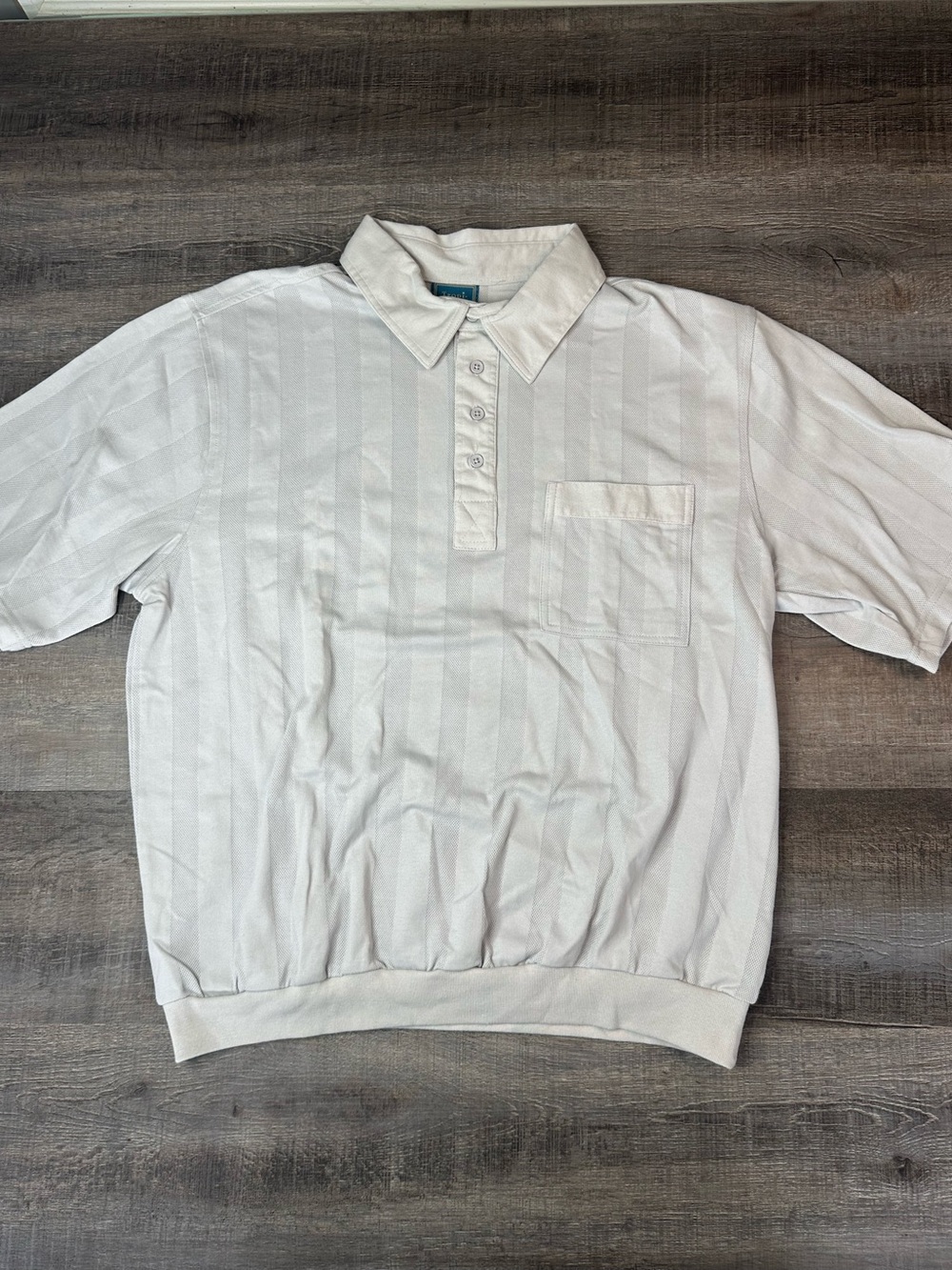 Vintage Tropi-Cool Off-White Striped Polo with Chest Pocket Vertical Texture